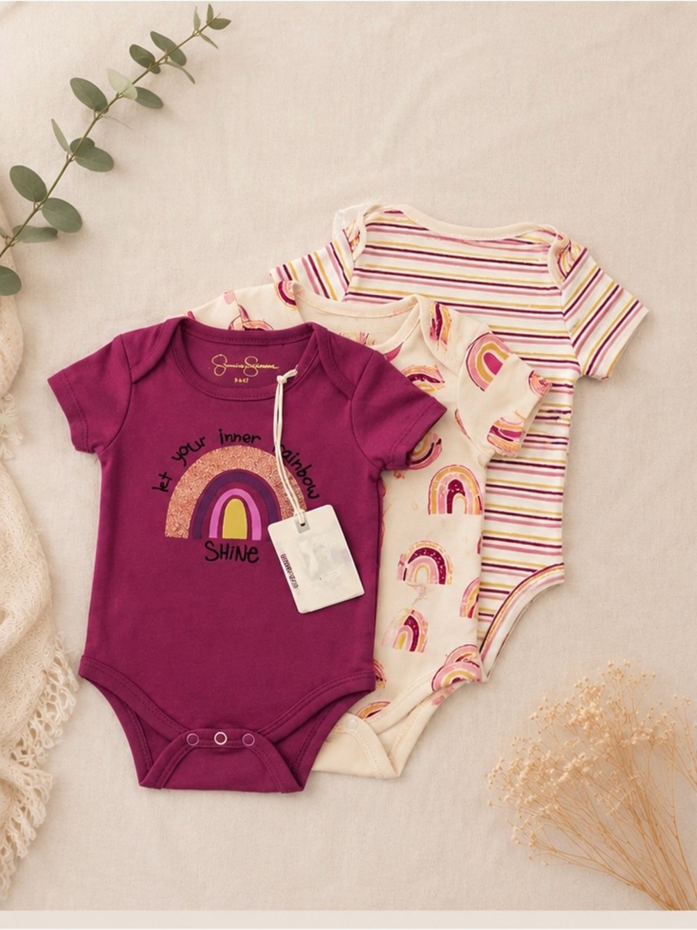 Jessica Simpson Baby Rainbow 3Pc Bodysuit Set 6/9M NEW